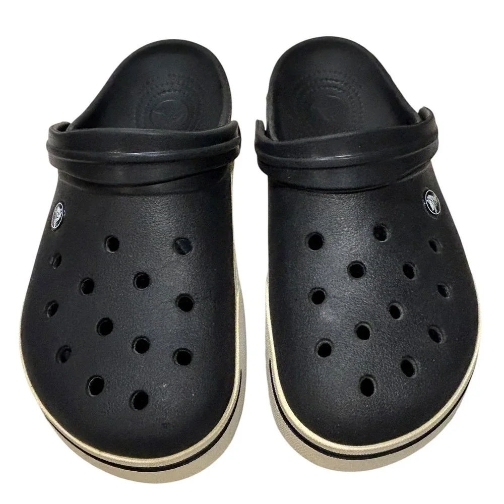 Crocs Crocband Clogs Mens 8 & Womens 10 Black White Sporty Comfort Sandals 11016